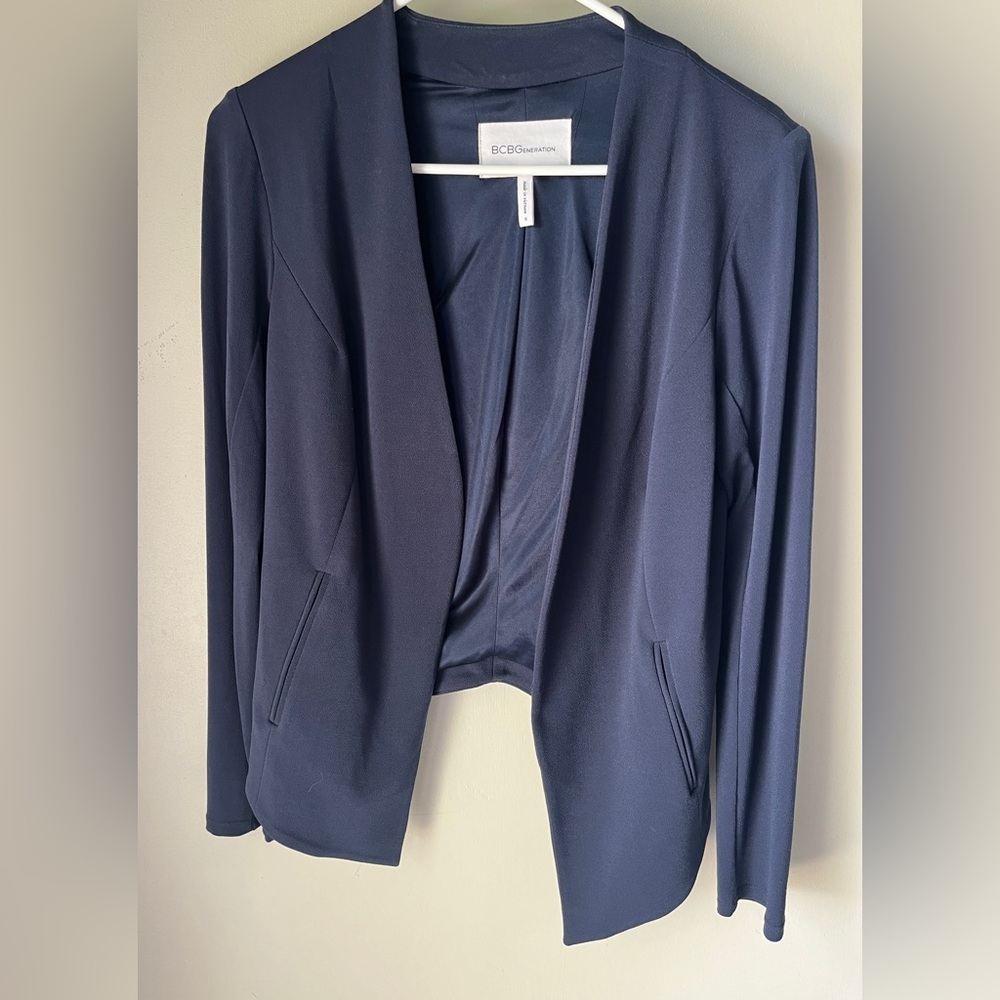 Bcbgeneration Navy Open Front Collarless Blazer |… - image 1